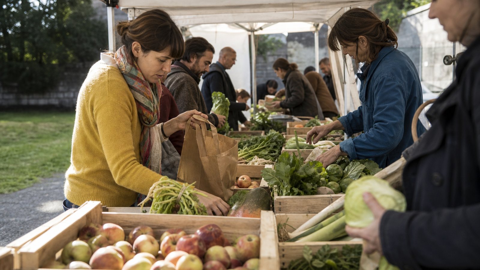 Étal de légumes locaux et de saison lors d'une distribution d'AMAP