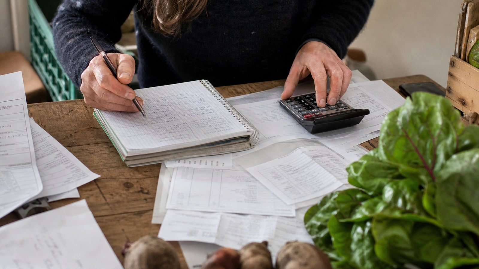 Bénévole suivant les règlements des contrats de saison d'une AMAP sur ses documents